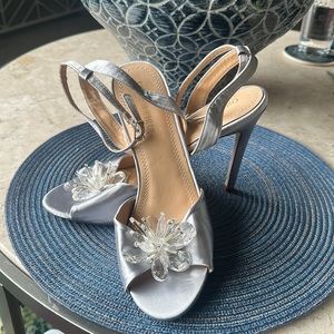 Silver Chase + Chloe Satin Embellished Ankle Strap Heels - new - Size 10